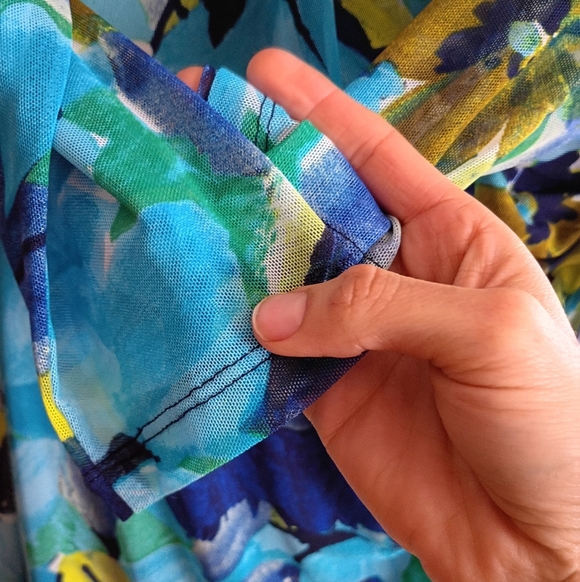 Kate and Lily Womens Sz 14W Green/Blue Floral sheer long sleeve Dress - Picture 6 of 11